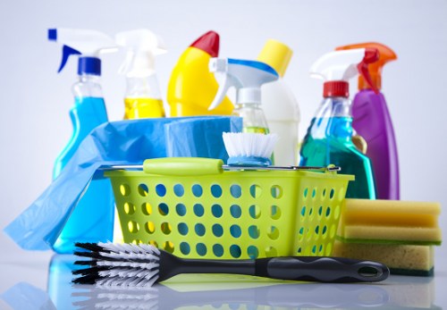 Carpet cleaning team using safety procedures in a home setting